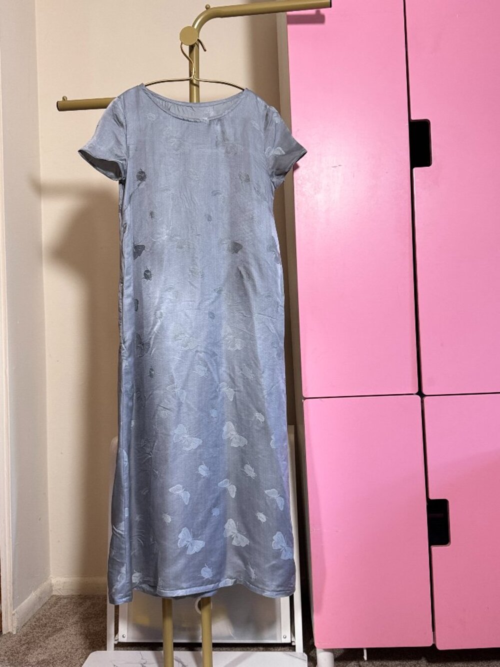 Silk Butterfly Print Maxi Dress
